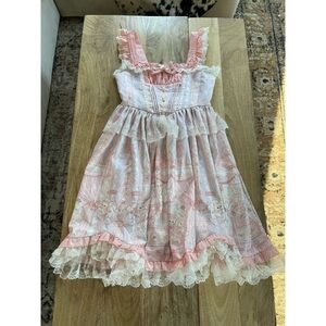 Pink White Lace Kawaii Lolita Cafe Dress Coquette Fairycore Whimsigoth ballet